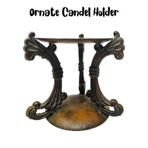 Candle Holder Cast Iron Ornate Holds Large Candel Roman style Decor